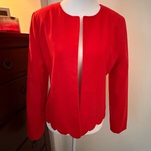J. Crew Red Scallop-Hem Open Front Blazer